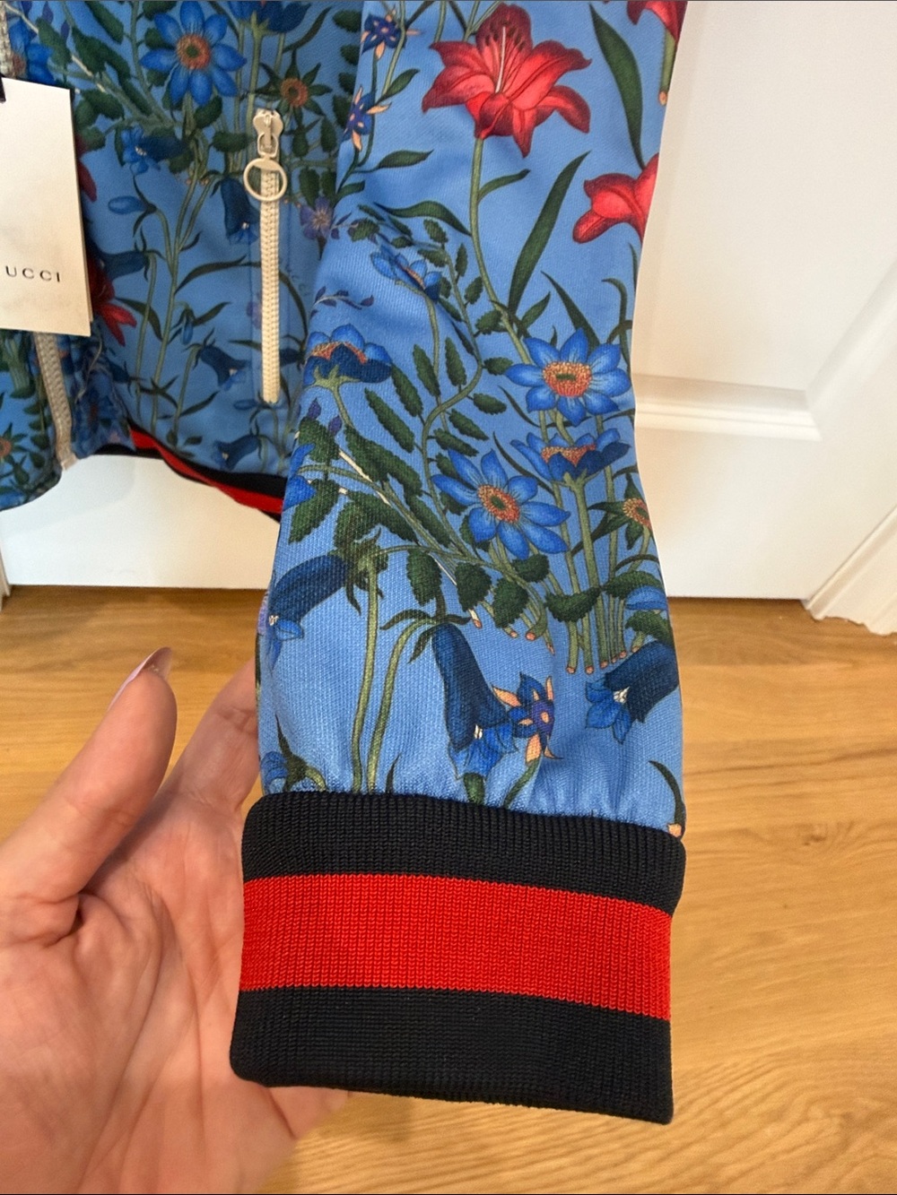 Gucci Light Blue Floral Appliqué Bomber Jacket - Picture 11 of 14